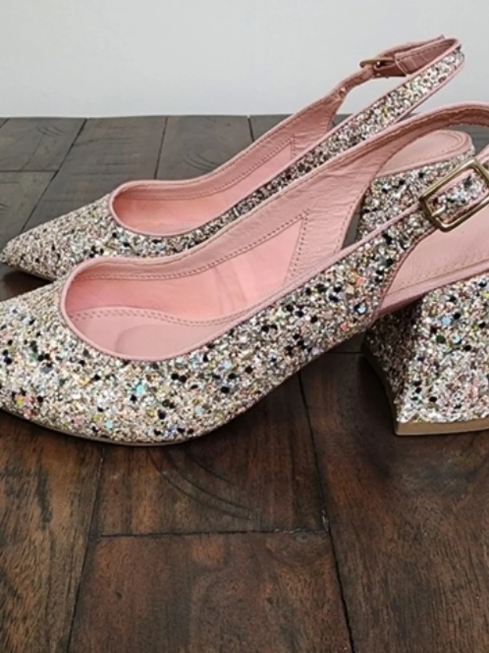 ASOS Pink Multi-Glitter Slingback Block Heels